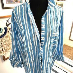 Foxcroft women’s Blue and White Striped Shirt